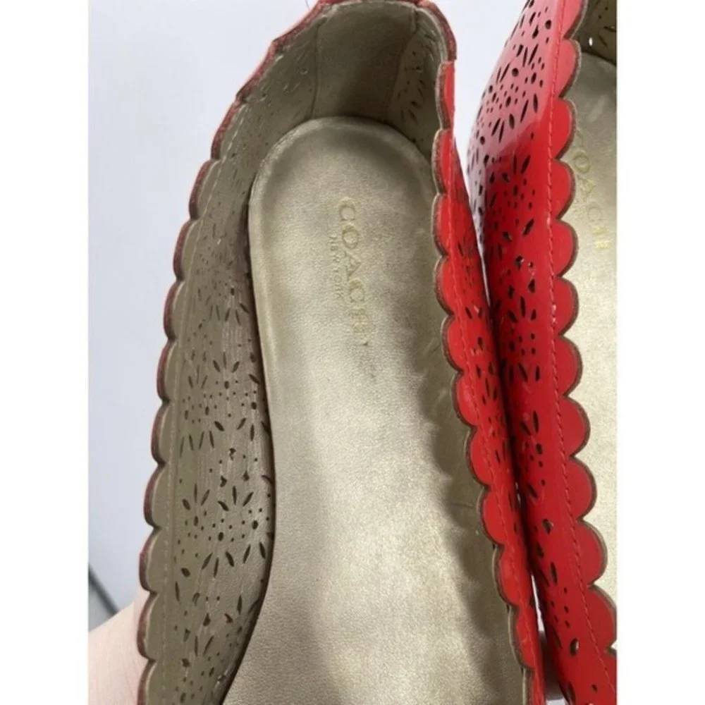 Coach Red Perforated Scalloped Leather Flats - Picture 6 of 7